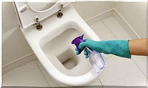 Woman cleaning the bathroom with natural products.