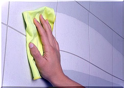 Person cleaning the bathroom with a cloth