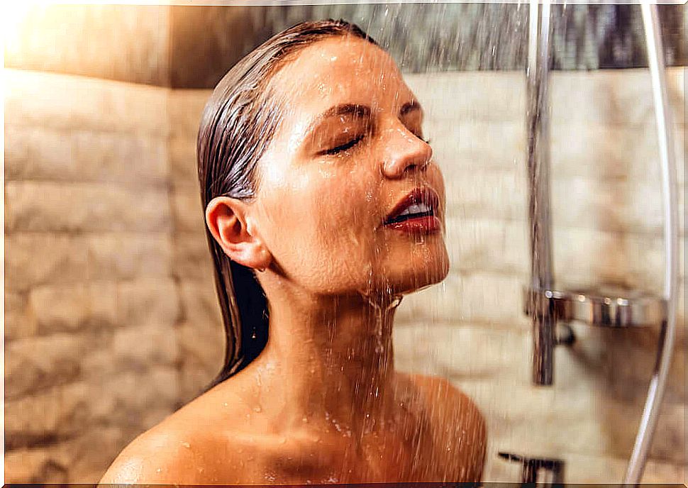 woman taking a shower