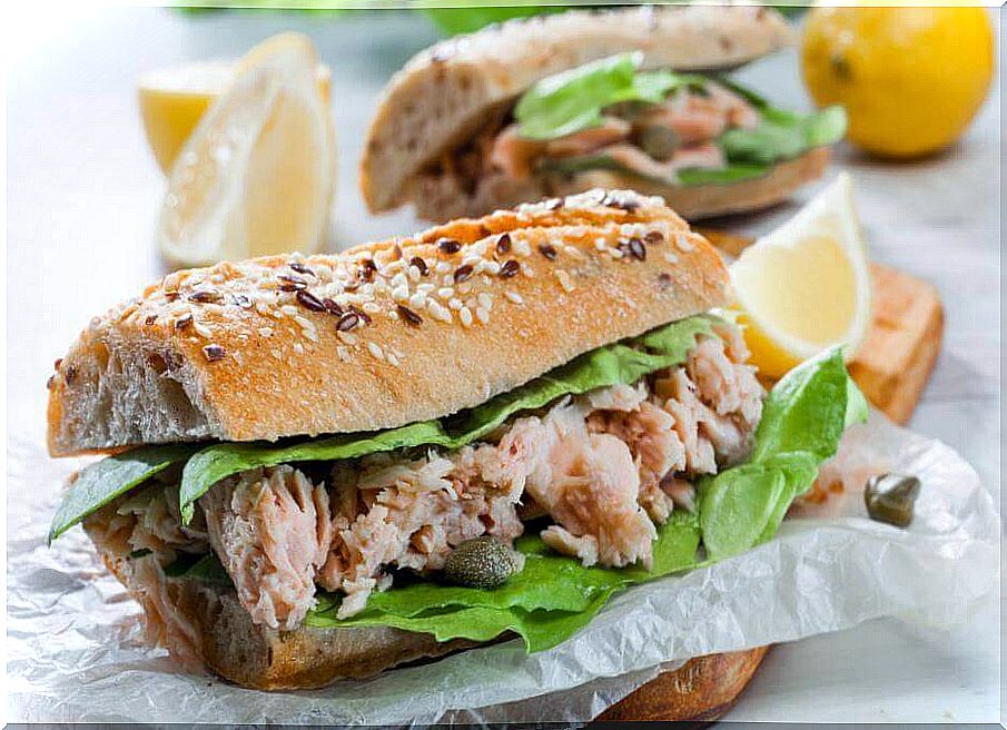 Tuna sandwich and bread with seeds